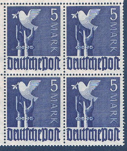 Timbres Deutche Post 5 Mark Colombre de la Paix Bloc de 4 timbres avec marge