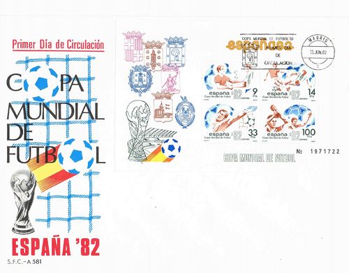Enveloppe Espana bloc feuillet Copa Mundial de Futbol 82 Promo