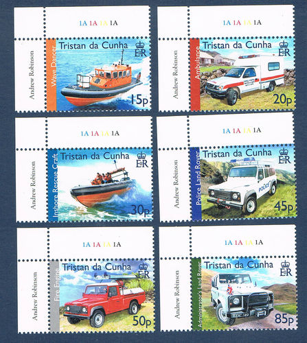 Série 6 timbresTristanda Cunha Véhicules de Police