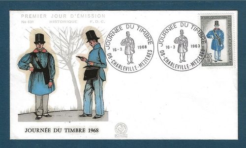 Enveloppe rare Journée du Timbre 1968 Charleville Mézières 08 Ardennes