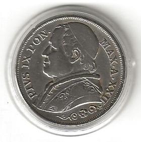 Pièce commémorative ITALIE 2 lire argent portrait du pape Pie IX 1867 R