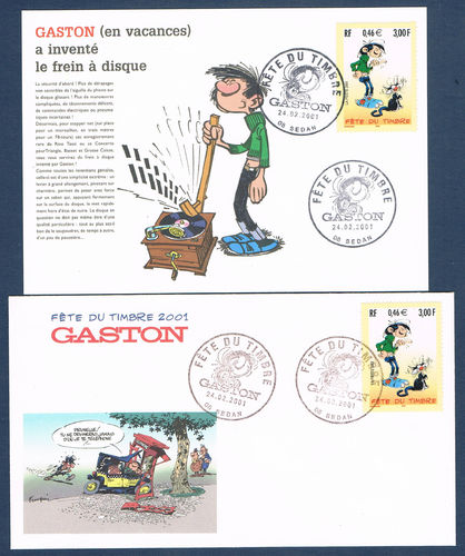 Enveloppe 1er jour plus carte maximum Gaston fête du timbre