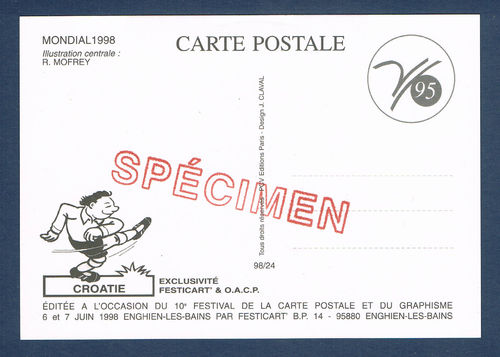 Carte postale Mondial 1998 Croatie Spécimen Nouveauté