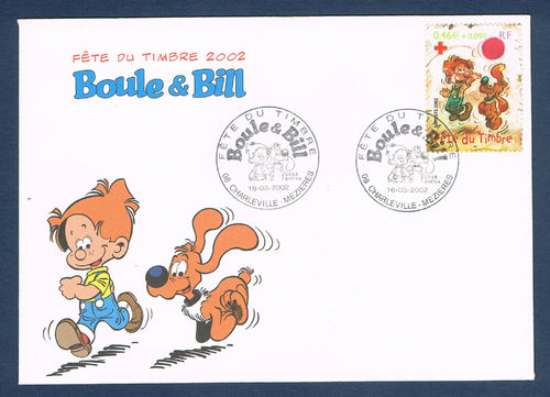 Enveloppe philatélique Boule & Bill Fête du timbre 2002 Charleville