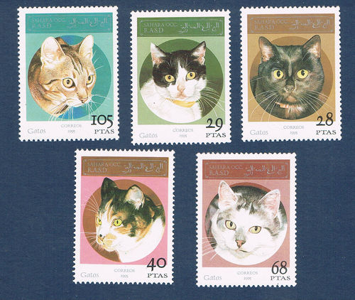 Série 5 timbres neufs Sahara type Chats divers Prix réduit