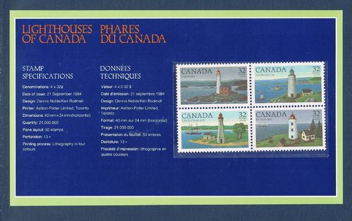 Pochette de 4 timbres Phares du Canada Fisgard Louisbourg