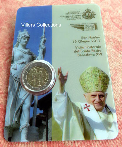 Pièce 2€ normal de Saint Marin sous blister Benoit XVI recherché