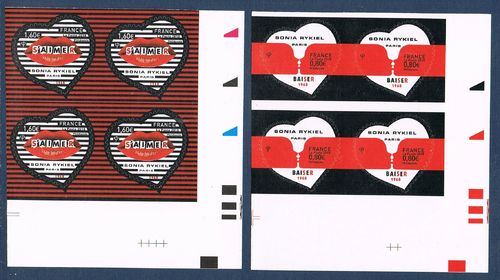 Timbres adhésifs Coeur 2018 Baiser S'aimer blocs 4 timbres