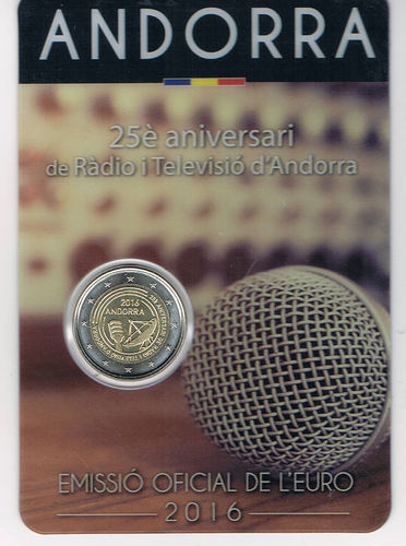 Pièce de 2Euro Coincard Andorre 2016 25è Ràdio Télévision rare