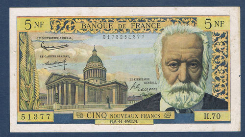 Billet Banque de France 5 nouveaux Francs type Victor Hugo