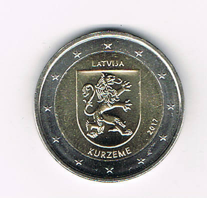 Pièce de 2€ commémorative Lettonie 2017 représentant Kurzeme