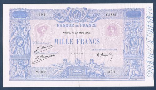 Billet banque de France Mille Francs type Rose et Bleu