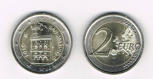 Pièce rare 2 euro Saint Marin 2011 de rouleaux bancaires