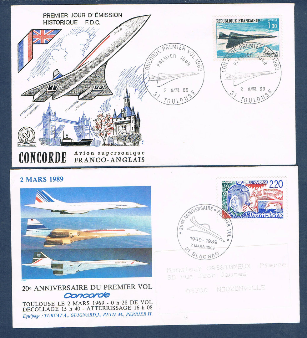 enveloppe  69 Lyon Satolas aéroport et vignette avion Concorde 1975 
