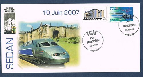 Carte souvenir privée TGV Est Européen et Château de Sedan