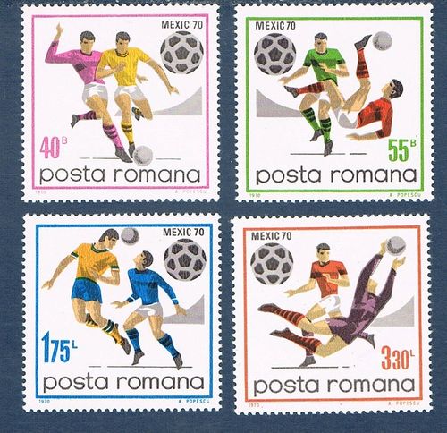 Série intacte de 4 timbres Coupe du monde de Football Mexic 70