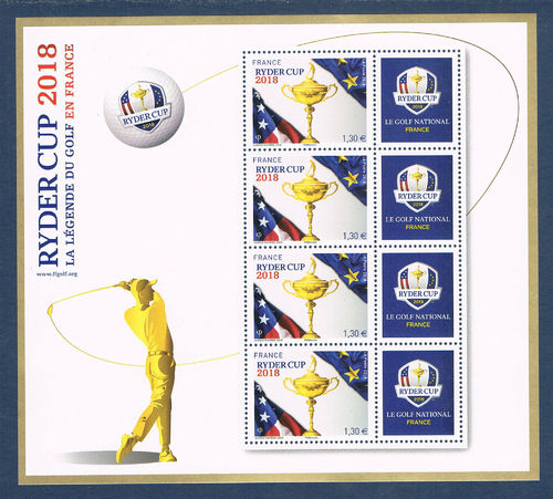 Bloc 4 timbres Ryder Cup 2018 la légende du golf en France