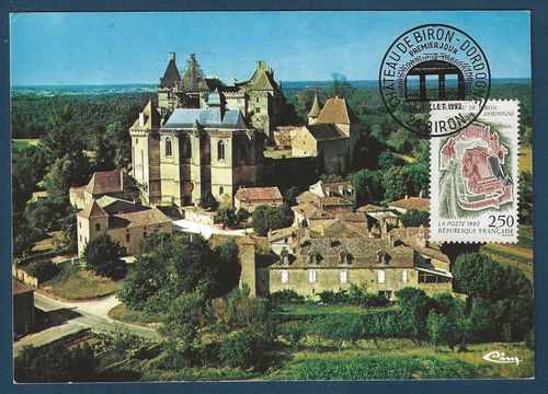 Carte postale 1er jour 1992 Château Biron en Dordogne