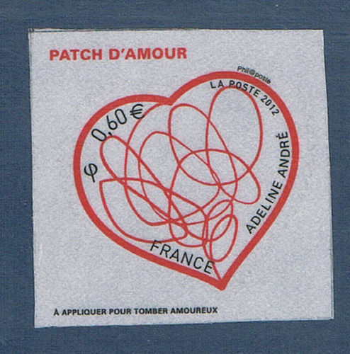 Timbre 2012 adhésif transparent de feuille COEUR Patch d'amour d'Adeline