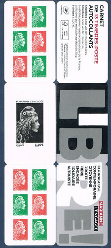 Carnet adhésif 13 timbres Marianne l'engagée 2018 rare