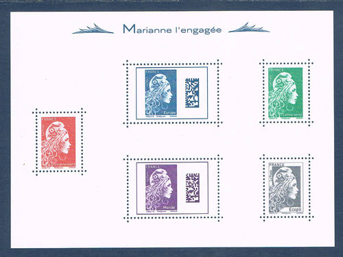 Feuillet 2018 comprenant 5 timbres Marianne l'engagée