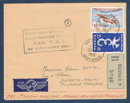 Lettre par avion première France Polynésie F par TAI Spt 1958