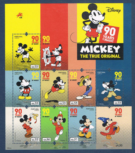 Feuillet 8 timbres Mickey 90 years of magic Portugal 2019