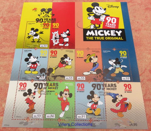 Bloc oblitération 1er jour Mickey 90 years of magic Disnep Portugal