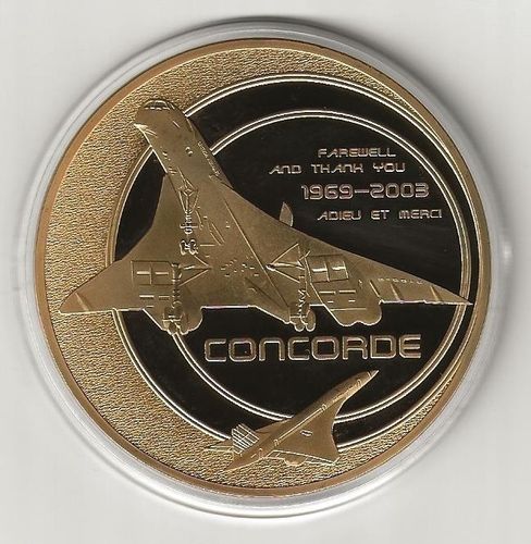 Médaille commémorative géante cuivre doré adieu au Concorde