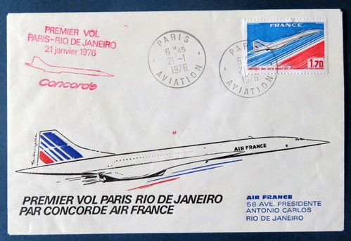 CONCORDE AIR FRANCE ENVELOPPE PREMIER VOL PARIS RIO DE JANEIRO 1976