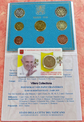 Série 8 pièces Vatican 2019 + un Coincard N°10 Saint-Père Promo