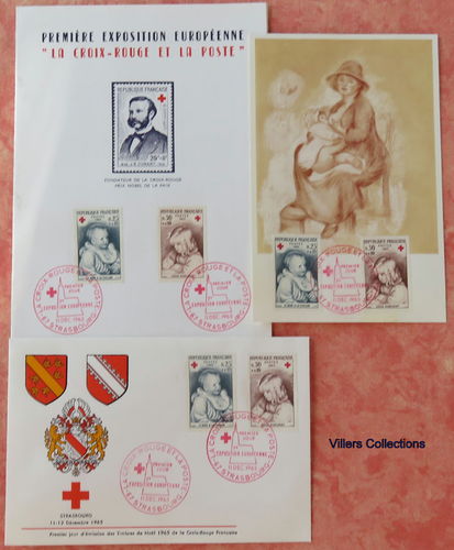 Enveloppe + Carte et Document philatélique Croix Rouge Française