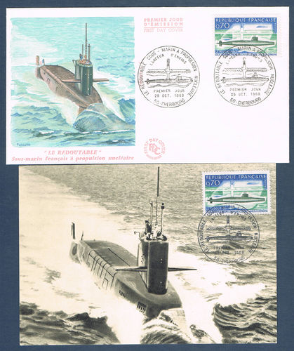 Enveloppe + Carte Le redoutable sous-marin Français nucléaire