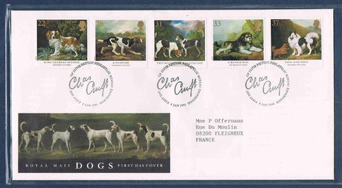 Royaume-Uni Enveloppe comprenant 5 timbres chiens de race