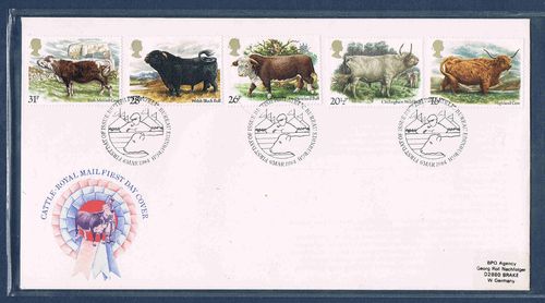Royaume-Uni Enveloppe comprenant timbres Bovidés Boeuf Taureau