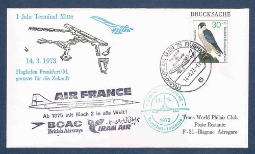 Enveloppe aérienne AIR FRANCE Frankfurt Toulouse 1973