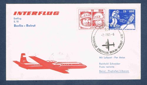 Enveloppe Interflug Erstflug Berlin Beirut Pawel Beljew 18 Marz 1965