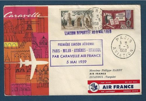 Enveloppe Aérienne Paris-Milan-Athènes-Istanbul 1959