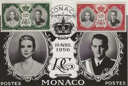Carte de Monaco Rainier III et Grace Patricia 19 Avril 1956