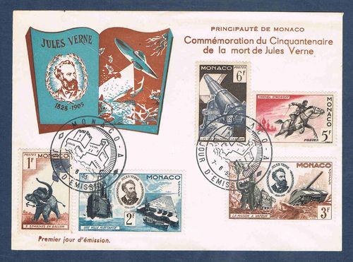 Enveloppe Monaco commémoration de la mort de Jules Verne 1905