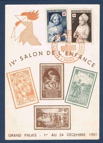 Carte salon de l'enfance avec timbres Croix-Rouge 1951