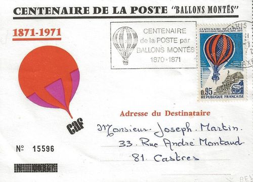 Ballons Montés 1871-1971 Vol spécial atterrissage