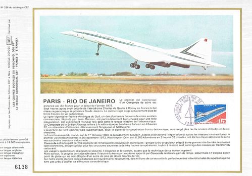 Feuillet CEF Concorde Paris-Rio de Janeiro vol commercial