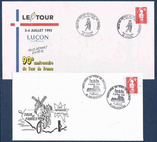 Série 2 enveloppes philatéliques Tour de France les Herbiers