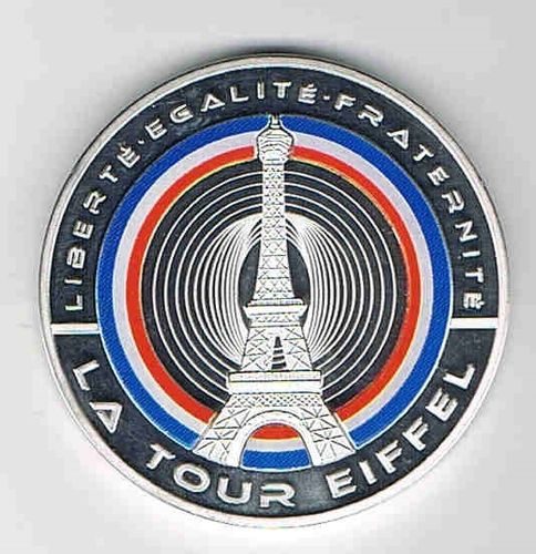 Médaille coloré Tour Eiffel Fleurons Français Cuivre argenté