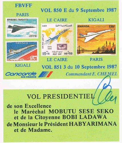Enveloppe certificat Concorde Vol Présidentiel son Excellence