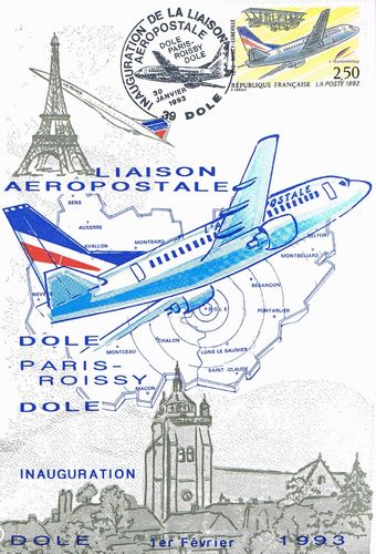 Carte Liaison aéropostale Dôle Paris Roissy Inauguration