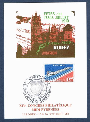 Carte Rodez aviation XIVe congrès philatélique Midi-Pyrènées