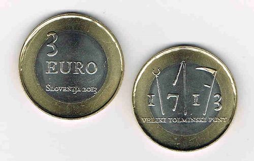 Pièce de 3€ rare Slovénie 2013 la révolte de Tolmin Promo