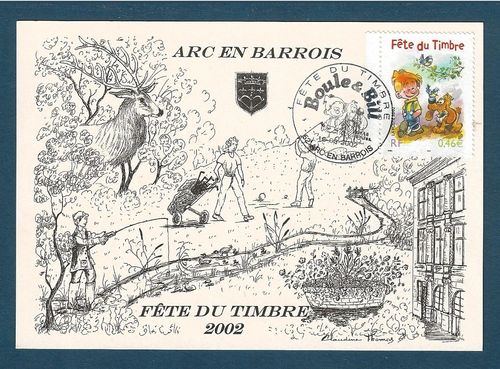 Carte postale Fête du Timbre 2002 Boule & Bill 52 ARC EN BARROIS